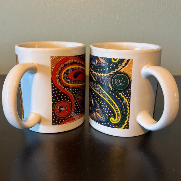 Set of 2 Australia Aboriginal Dot Painting DreamTime Art Inspired Ceramic Mugs - Picture 2 of 14